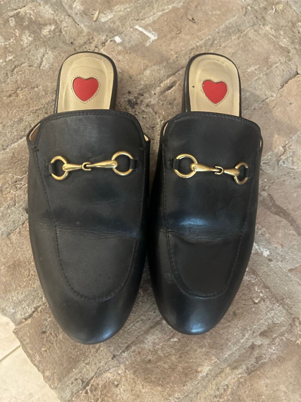 ARQA Black Leather Horsebit Loafers Sz 37 Gold Hardware Similar to GUCCI style.